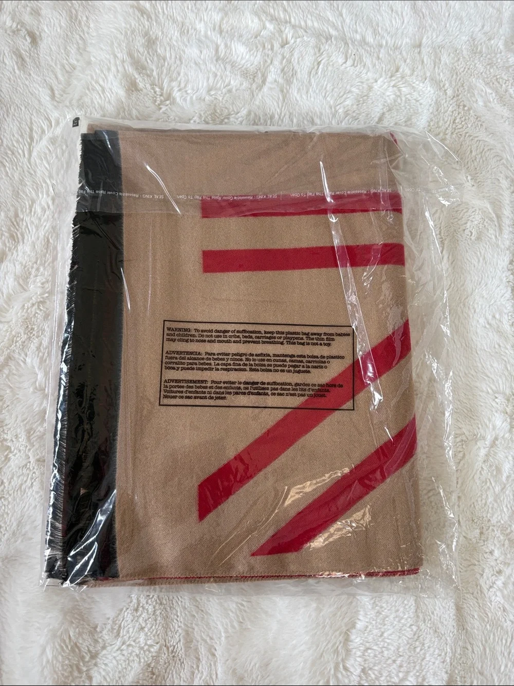 NWT SEALED! 100% Cashmere Oversized Scarf/Shawl Double-faced GeometricFlagDesign